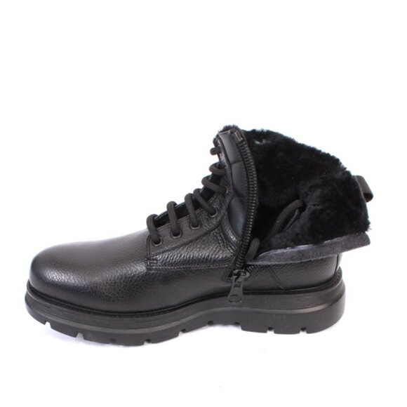 Giovanni Conti 7271 Black Leather Sheepskin Fur Lace Zip Ankle Boots - Picture 7 of 9